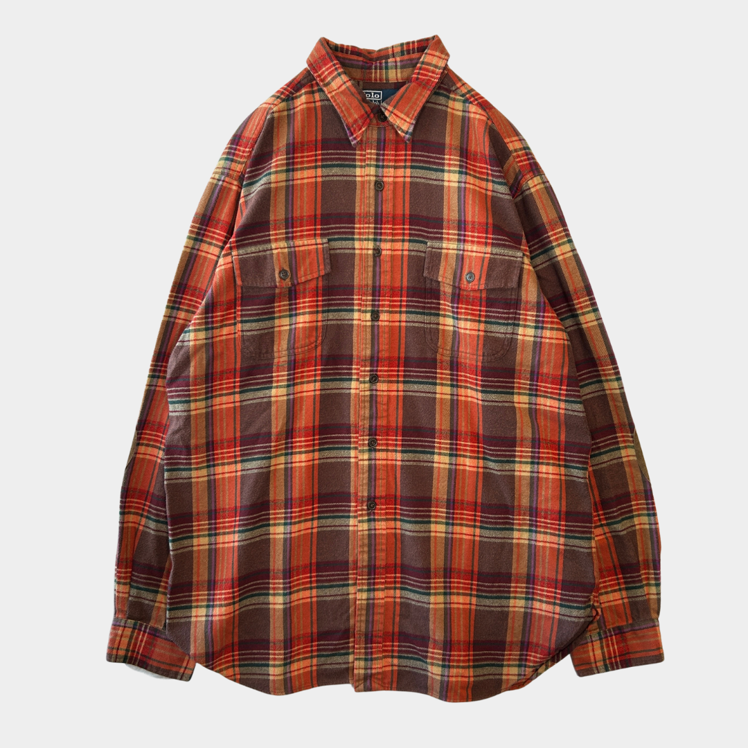 00's Polo ラルフローレン "STANFIELD"ライトネルシャツ エルボーパッチ(XL))A7689SH-SO