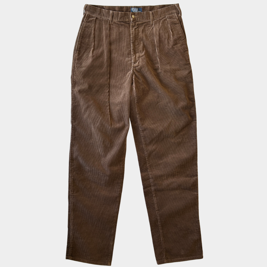 90's Polo ラルフローレン"POLO CORDS" ２タックコーデュロイパンツ USA製 ブラウン/A9134P-SO