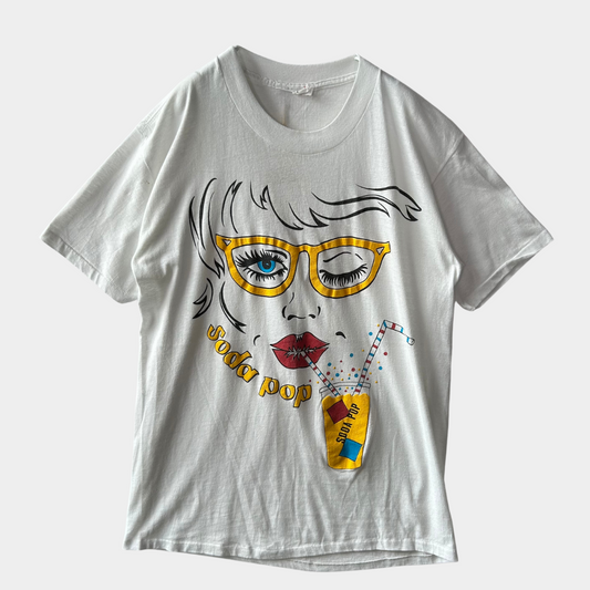 80's HANDTEX Soda Pop イラストプリントTシャツ 白(XL)/B2177T-SO