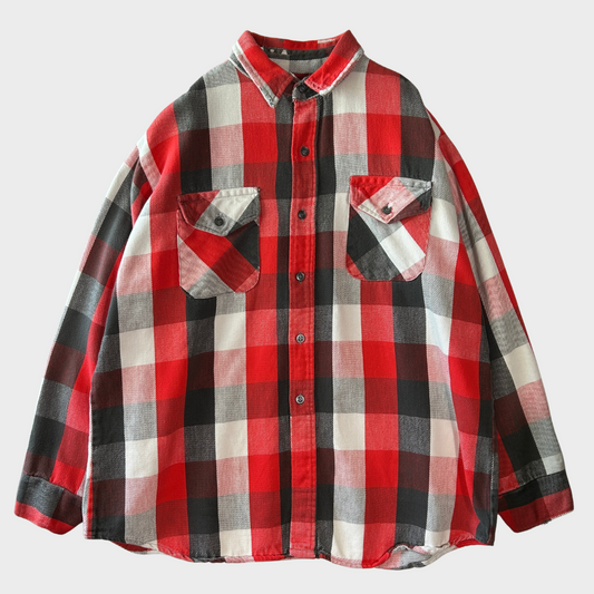 80's ALASKAN flannel shirt アラスカン ネルシャツ ブロック チェック 赤 グレー 白 (不明)/B2901SH-SO