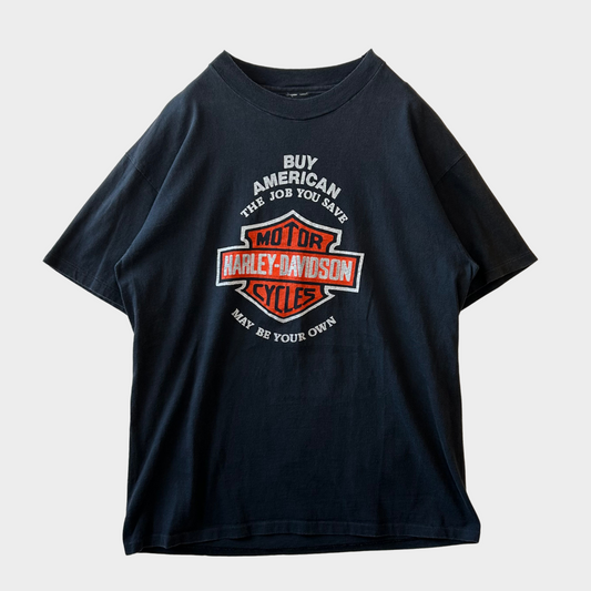 90's Harley-Davidson BUY AMERICAN Tシャツ 黒 (サイズ不明)/A6983T-SO