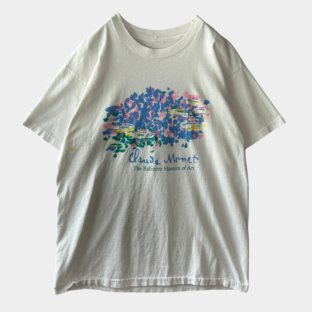 90's クロード・モネ ボルチモア美術館 "睡蓮" アートTシャツ 白 (サイズ不明)/C0791T-SO