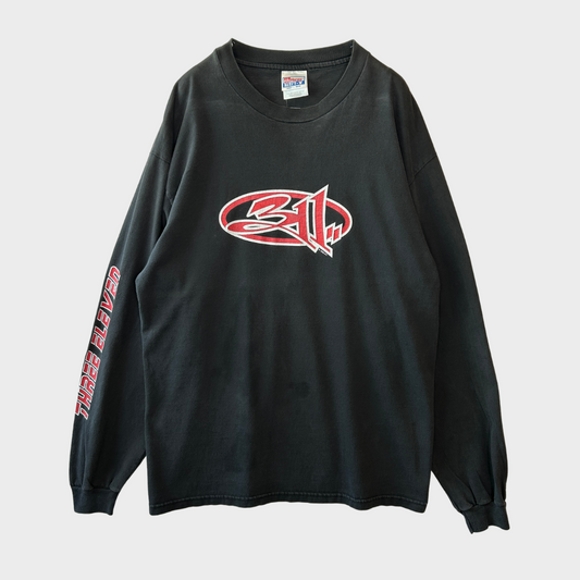 90's  Hanes 311 Three Eleven 袖プリント バンド ロンT 黒 L /A1752T-SO