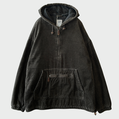 00's GAP コーデュロイ アノラックパーカー ハーフジップ フーディ 茶 (M)/C0126H-SO