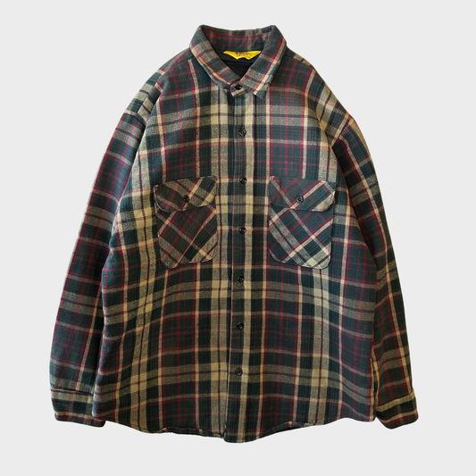 80's Workn Sport フランネルチェックシャツ 赤緑ベージュ系 (L)/A8824S-SO