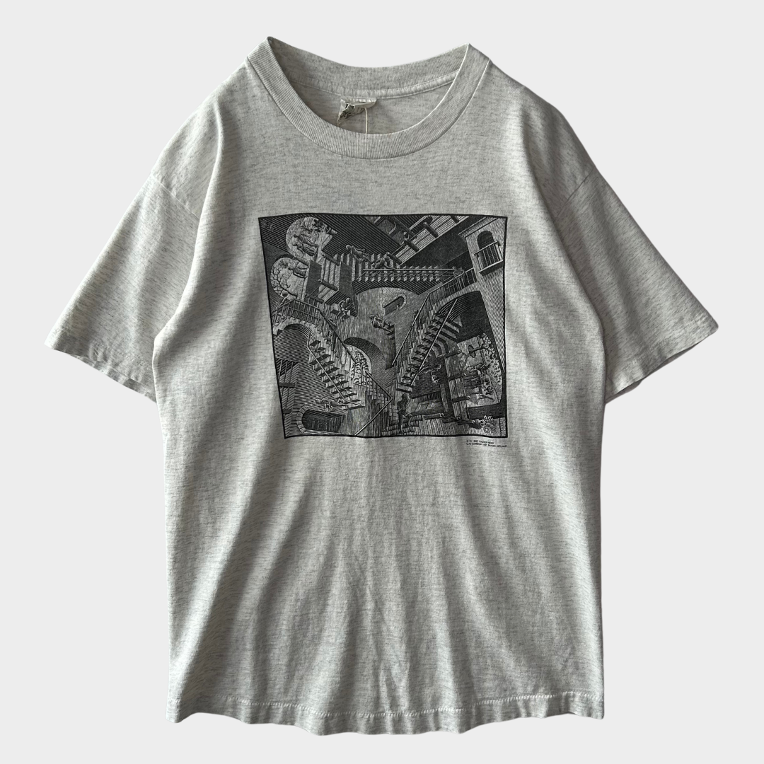 90's ANDAZIA M.C. エッシャー "相対性” アートTシャツ グレー (L)/A6660T-SO