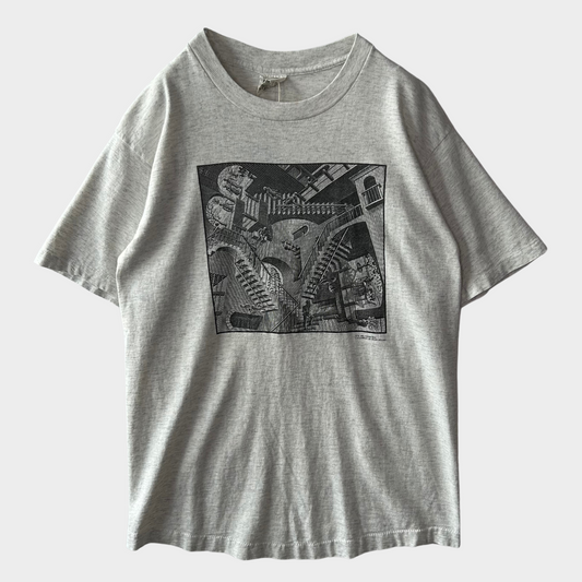 90's ANDAZIA M.C. エッシャー "相対性” アートTシャツ グレー (L)/A6660T-SO