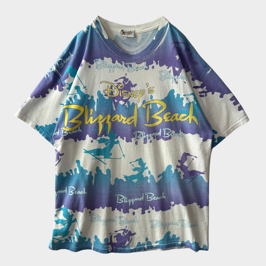 00's Walt Disney World ブリザードビーチ ボーダーTシャツ 白紫青 (サイズ不明)/A6498T-SO