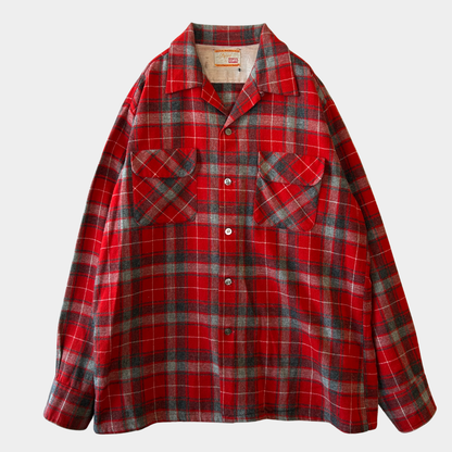 60's LEVI'S リーバイス オープンカラーウールチェックシャツ 赤グレー黒/A9623SH-SO