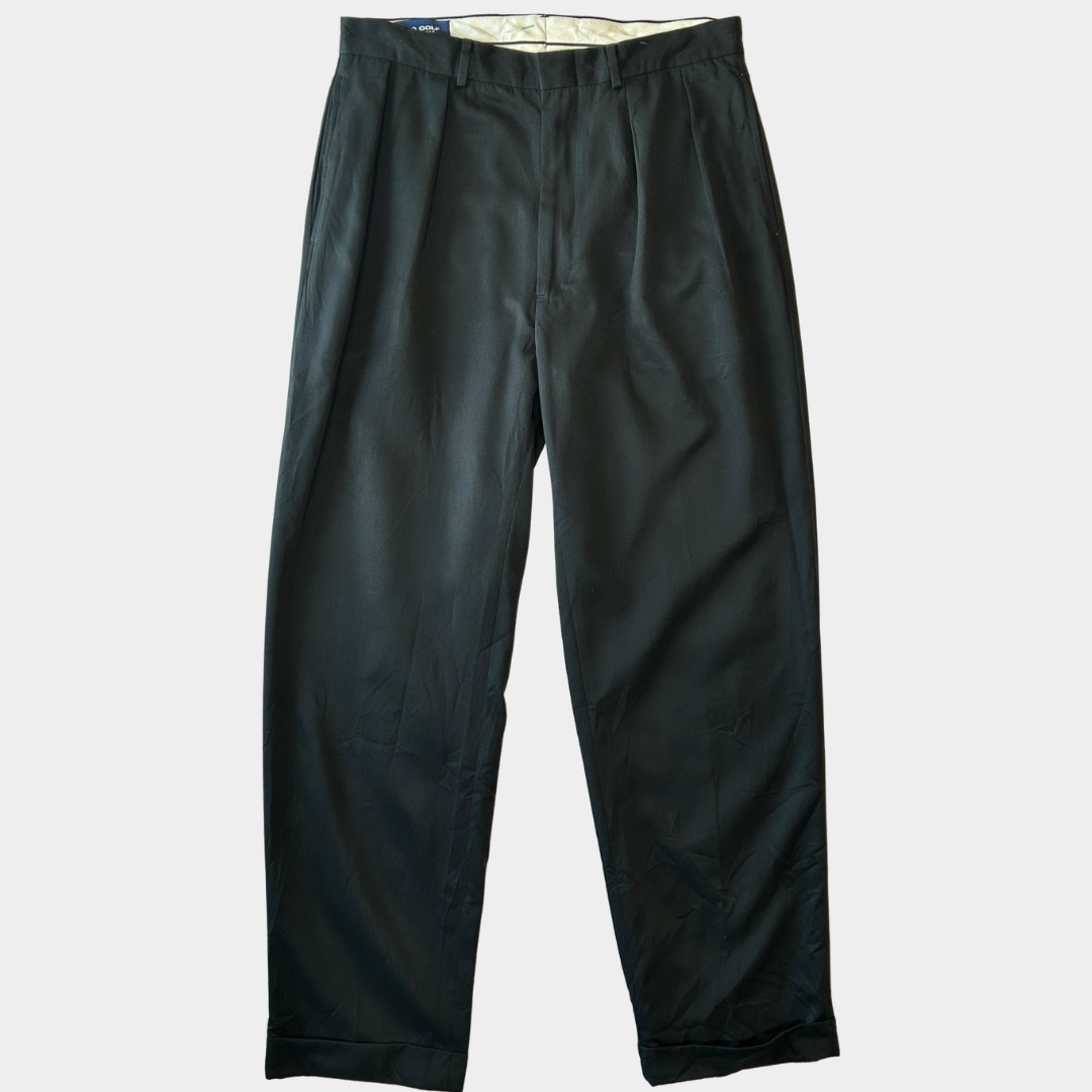 90's POLO GOLF ラルフローレン ２タックスラックス ポリエステル ブラック(33×32)/A4342P-SO