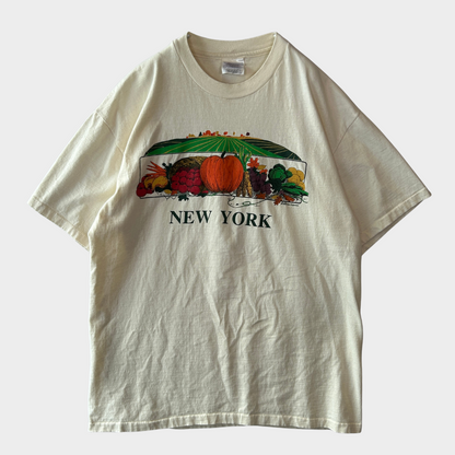90's Hanes NEW YORK 農作物 野菜Tシャツ ベージュ (L)/A7155T-SO