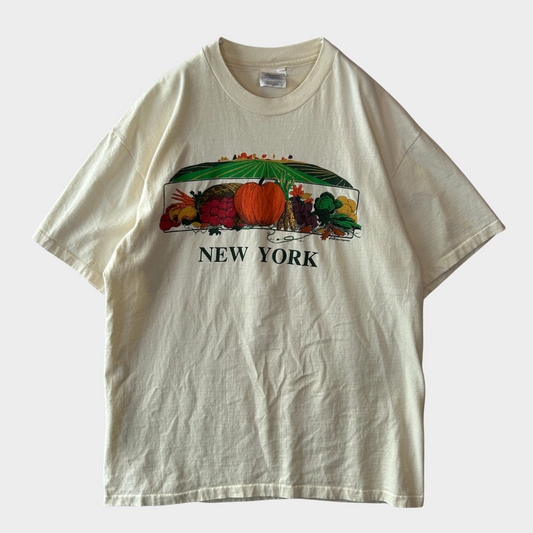 90's Hanes NEW YORK 農作物 野菜Tシャツ ベージュ (L)/A7155T-SO