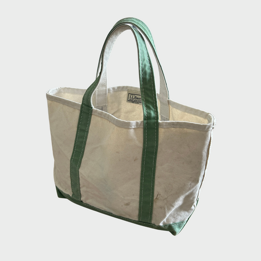 90's L.L.Bean Boat＆Tote キャンバストート 白薄緑/B0996AC-SO