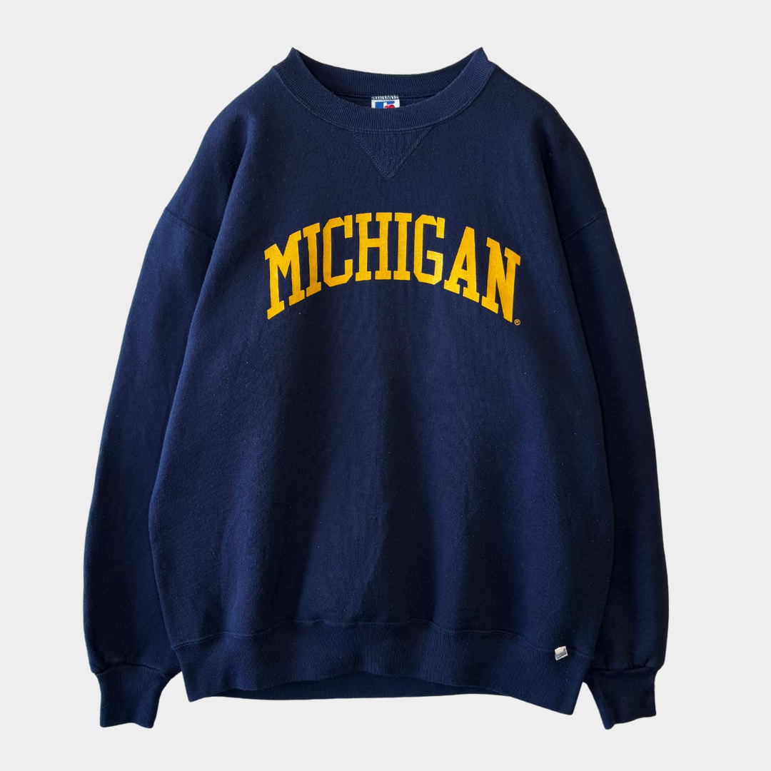 90's Russell Athletic ラッセル MICHIGAN カレッジスウェット ネイビー(XL)/A8475S-SO