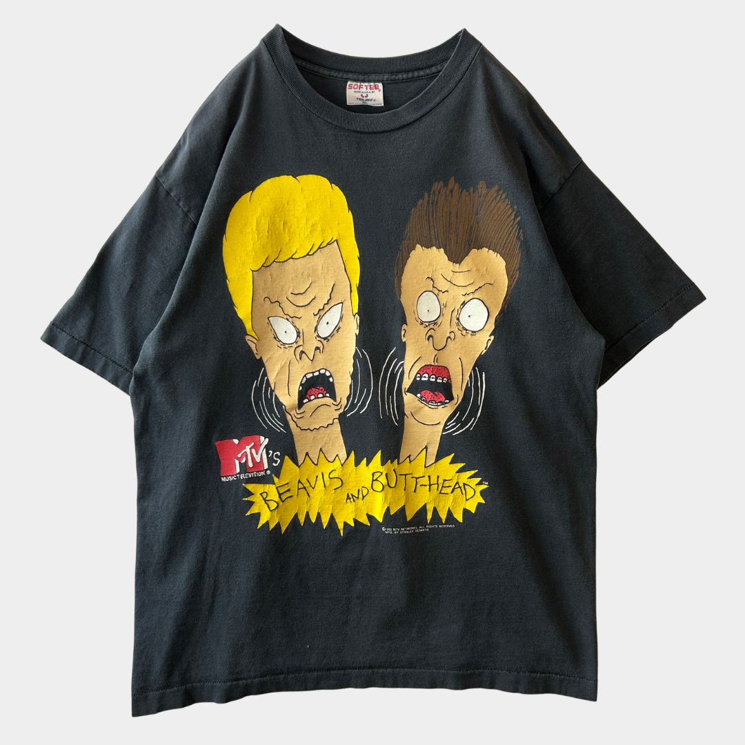 90's Beavis&Butt-haed ビーバスアンドバットヘッド キャラクターTシャツ MTV 黒 Hanes (XL)/C0995T-SO