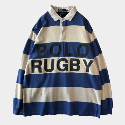 90's Polo ラルフローレン ”POLO RUGBY" ラガーシャツ ボーダー ポロスポ (XL)/B2338T-SO