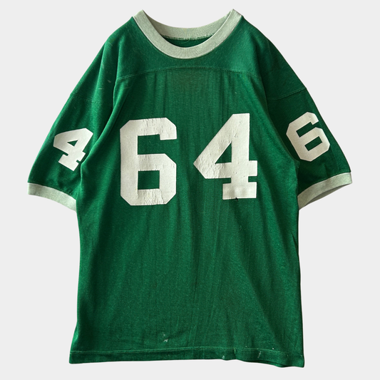 70's ブランド不明 フットボールTシャツ カップショルダー ナイロン グリーン/C0699T-SO