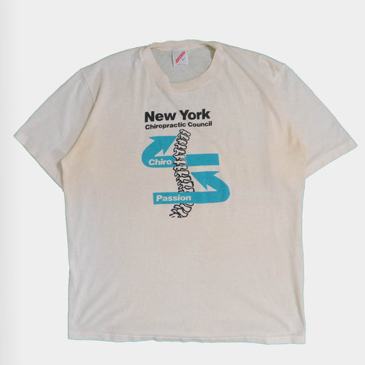 80's JERZEES NEWYORK カイロプラクティック教育評議会Tシャツ 白(L)/A3858T-SO