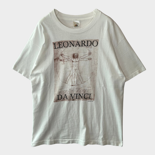 90's Fruit Of The Loom Leonardo Da Vinci ウィトルウィウス的人体図 芸術家 Tシャツ 白 (L)/B2169T-SO