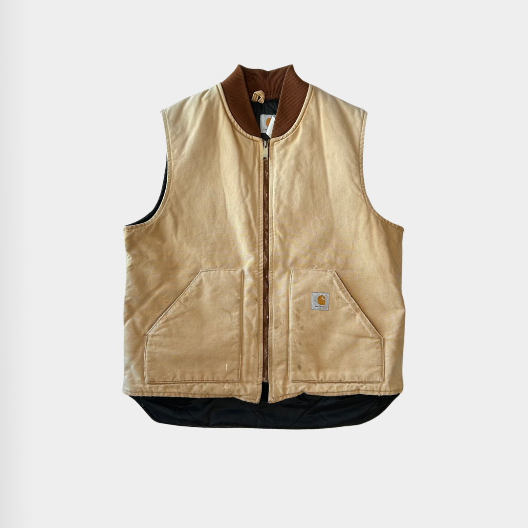80~90s carhartt ダックベスト USA製 腰ゴム ベージュ 90's Carhartt カーハート ダックベスト ベージュ 腰ゴム /B0986V-SO