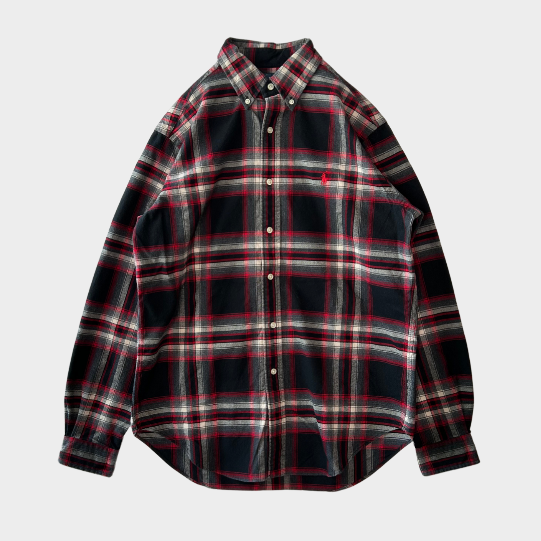 90's Ralph Lauren classic FIT cotton shirt 赤黒白 (M)/A6339S-SO