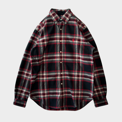 90's Ralph Lauren classic FIT cotton shirt 赤黒白 (M)/A6339S-SO
