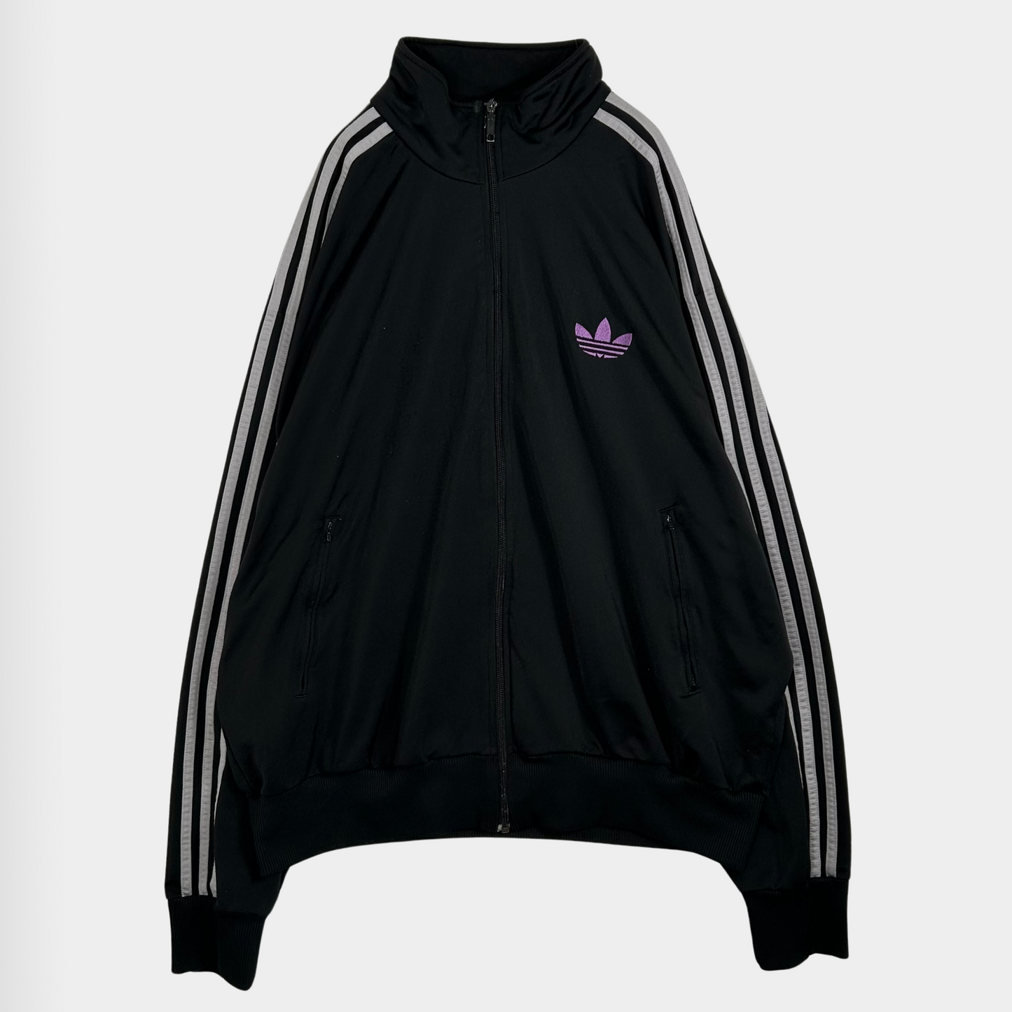 00's adidas トラックジャケット 黒白ライン 紫ロゴ (XL)/A2437J-SO