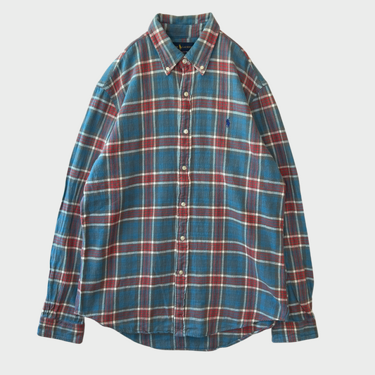 00's Ralph Lauren ラルフローレン チェックシャツ 青赤白 (L)/A7787S-SO