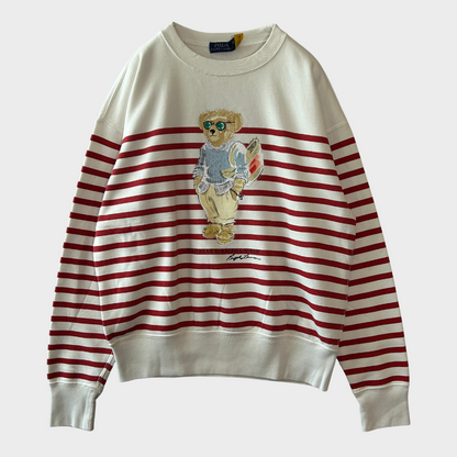 00's Ralph Lauren ラルフローレン ポロベア ボーダースウェット 白赤 (XL)/B1153S-SO