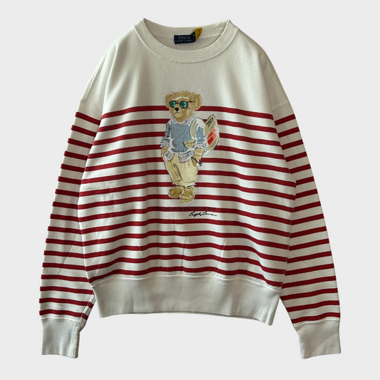 00's Ralph Lauren ラルフローレン ポロベア ボーダースウェット 白赤 (XL)/B1153S-SO