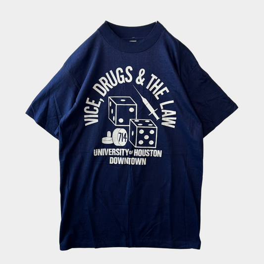 70's Hanes vice Drugs&the law ヒューストン大学 カレッジTシャツ紺色(L)/A6362T-SO