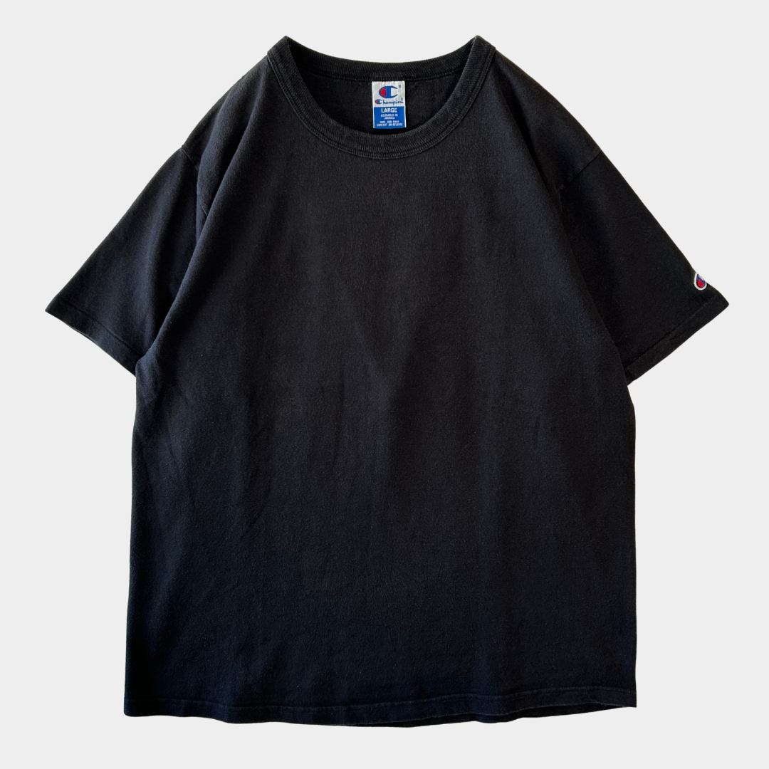 90's Champion 無地Tシャツ ブラック 目無し コットン100% (L)/A4106T-SO