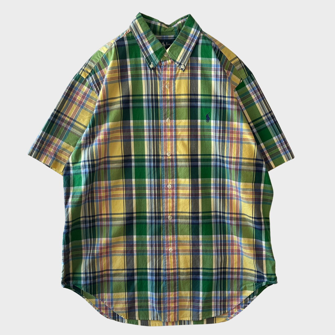 90-00's Polo by Ralph Lauren ラルフローレン CLASSIC FIT  ボタンダウン マドラスチェック柄 半袖シャツ(L)/B2490SH-S