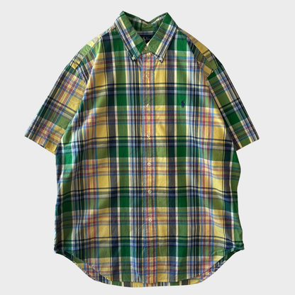 90-00's Polo by Ralph Lauren ラルフローレン CLASSIC FIT  ボタンダウン マドラスチェック柄 半袖シャツ(L)/B2490SH-S