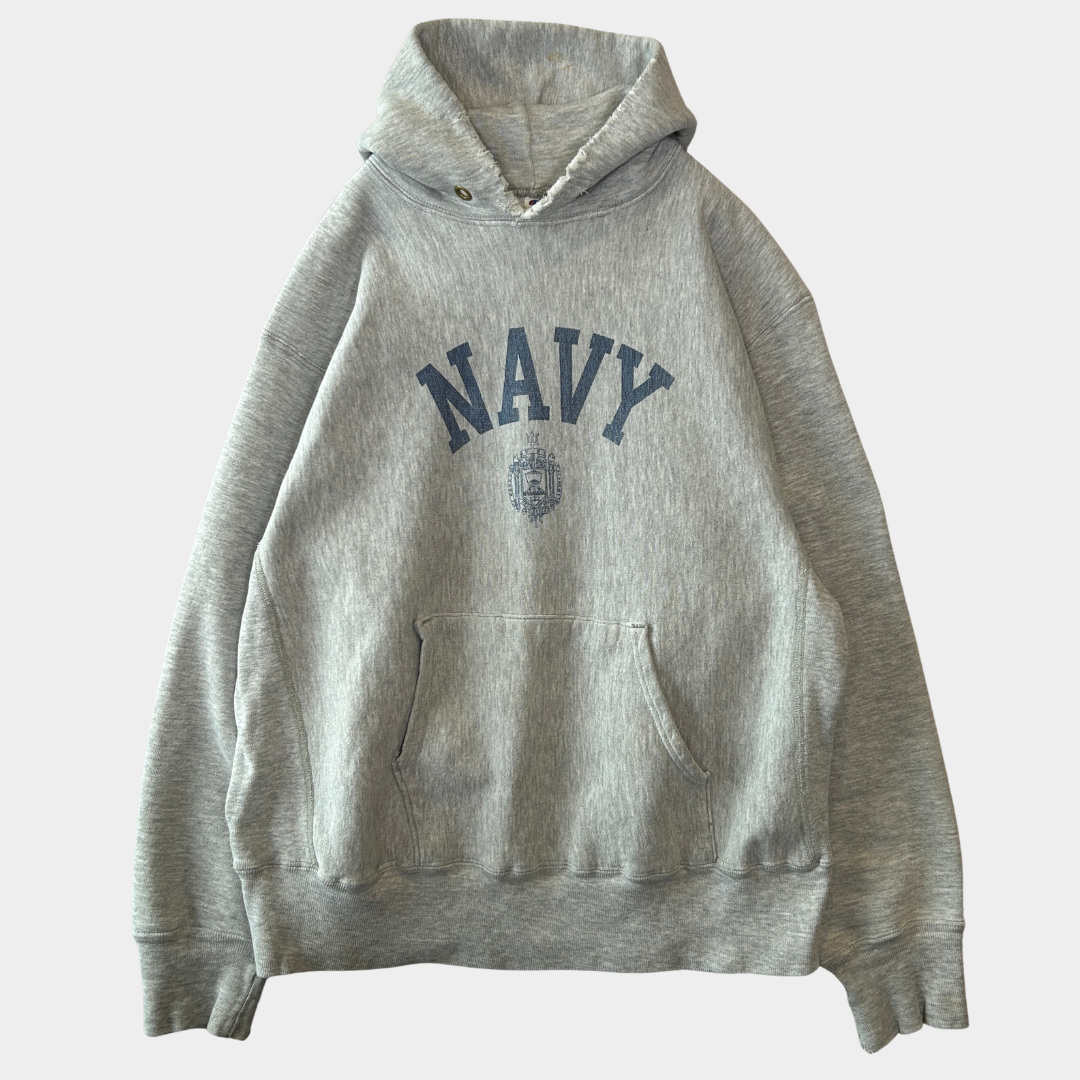 80's Champion Reverse Weave リバースウィーブ U.S.NAVY 染み込みプリント フーディー グレー(L)/C0251R0-SO