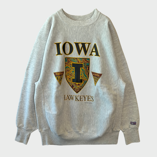 90's Crable Sportswear カレッジスウェット"IOWA HAWKEYES"リバースタイプ グレーB2421S-SO