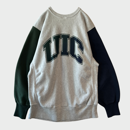 90's Champion Reverse Weave リバースウィーブ UIC 両面プリント カレッジスウェット クレイジーパターン (XL)/A8604R-SO