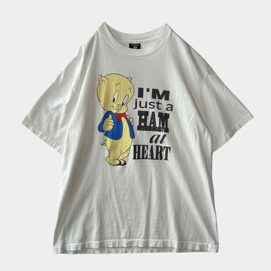 90's WARNER BROS ポーキー・ピッグ キャラクターTシャツ Looney Tunes白(L)/B2073T-SO