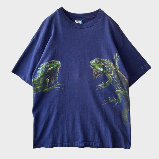 90's Hanes イグアナ アニマルプリントTシャツ 動物 紫(XL)/B2731T-SO