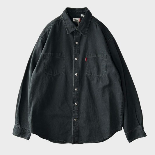 00's LEVI'S JEANS black cotton shirt リーバイス ブラック コットンシャツ (L)/B2956SH-SO