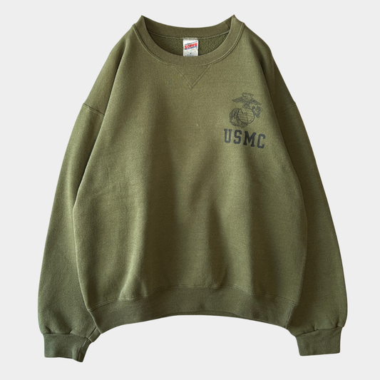 90's Soffe 米軍 Military ”USMC" 海兵隊 ミリタリースウェットシャツ カーキ (M)/A8778S-SO