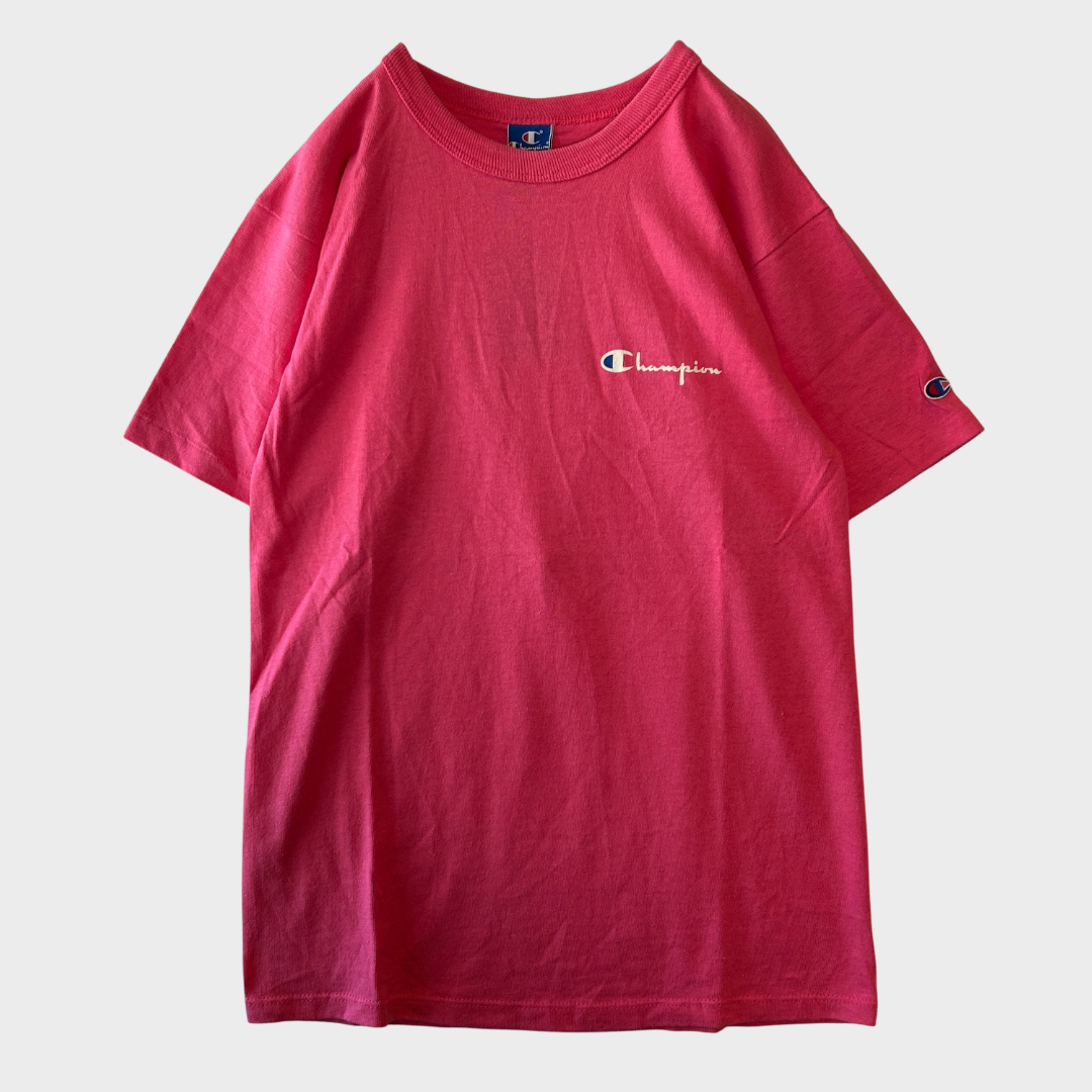 90's Champion チャンピオン 胸ロゴ 袖刺繍 Tシャツ ピンク (M) A2341T-SO