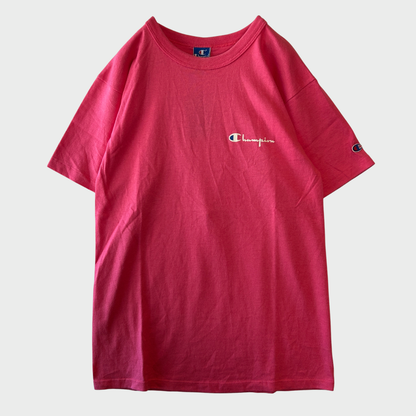 90's Champion チャンピオン 胸ロゴ 袖刺繍 Tシャツ ピンク (M) A2341T-SO