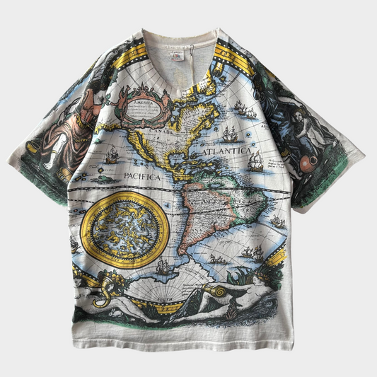 90's FRUIT OF THE ROOM 16世紀 世界地図 Tシャツ 白 (XL)/B2075T-SO