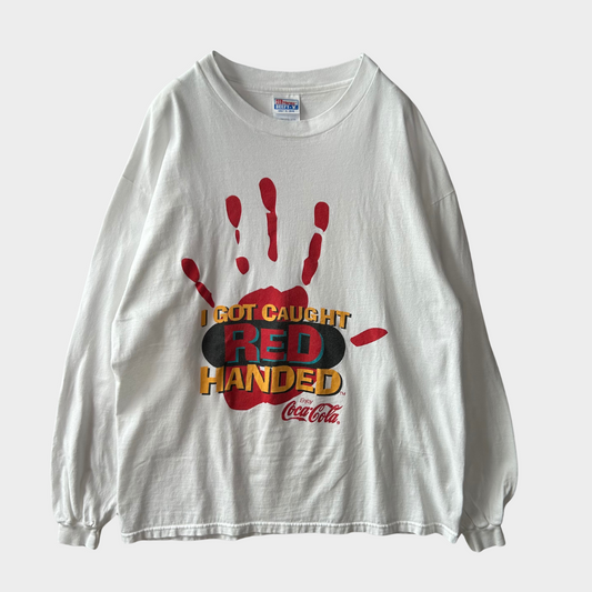 90's Hanes Coca-Cola RED HANDED ロングTシャツ 企業 白 (XL)/B2100T-SO