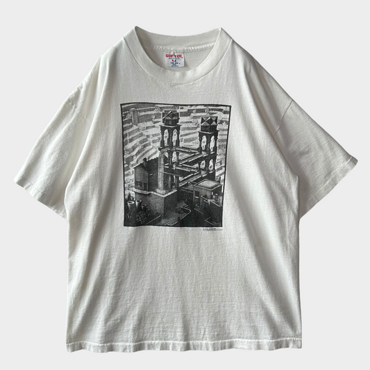 80's SOF TEE M.C.エッシャー "滝” アートTシャツ 白 (XXL)/A6658T-SO