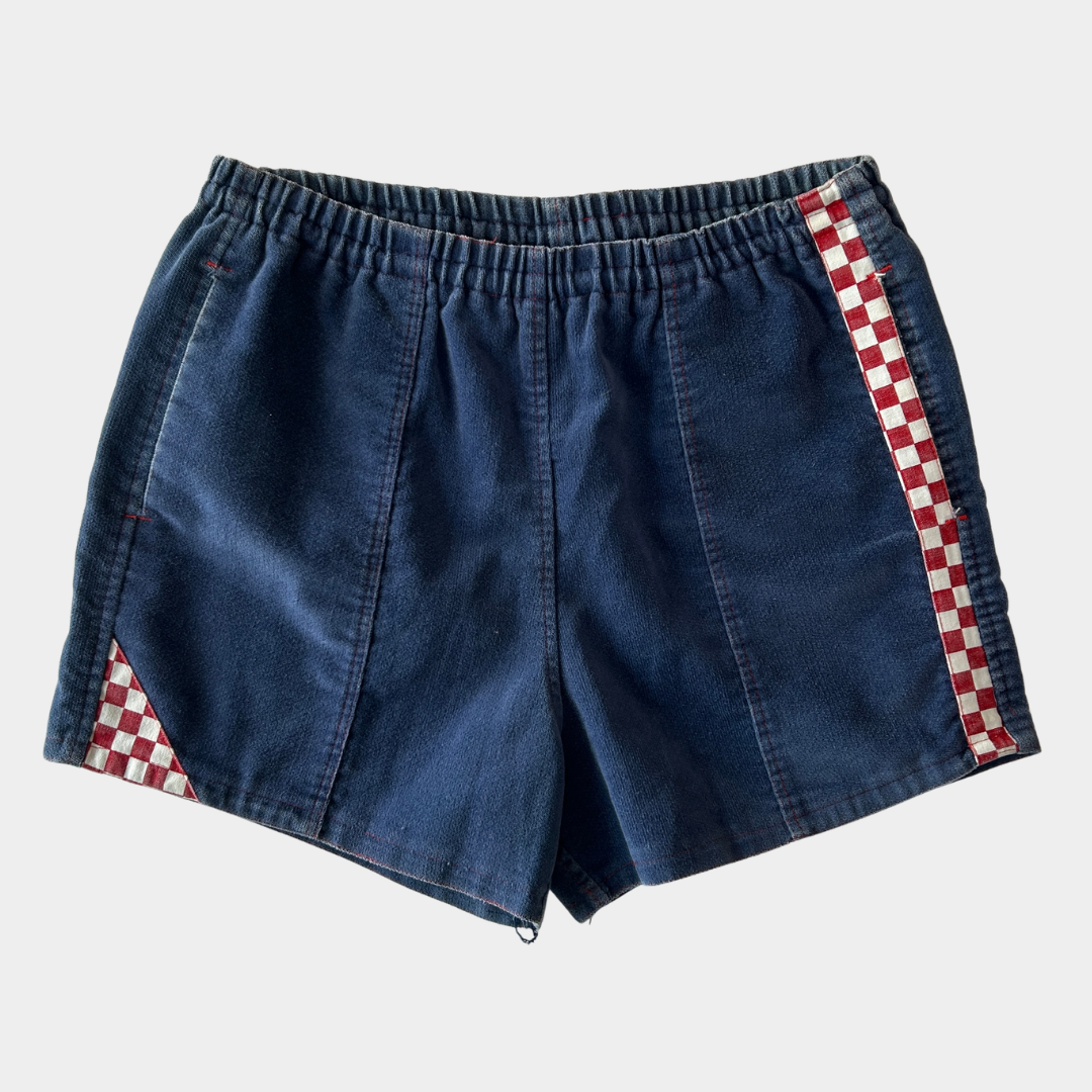 80's~ Vans ヴァンズ ベロアショーツ チェッカーパターン ネイビー(L)/A3899P-SO