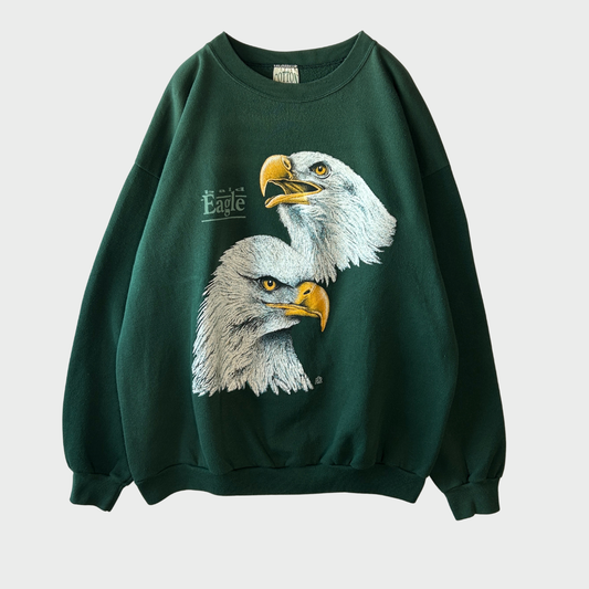 90's GROVE Eagle Print スウェットシャツ 緑 (XL)/A7837S-SO