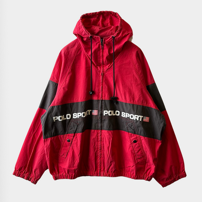 90's Polo Sport ポロスポーツ ラルフローレン コットンパーカー 赤黒 90's Polo Sport ポロスポーツ ラルフローレン コットンパーカー 赤黒