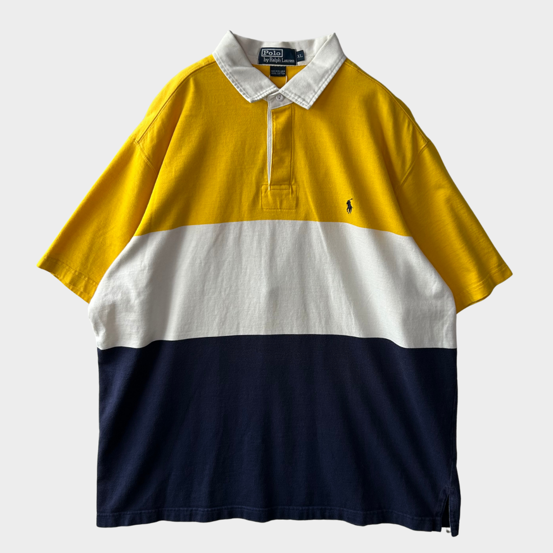 00's Ralph Lauren 半袖ラガーシャツ ポロシャツ 黄白紺 (XL)/B2503T